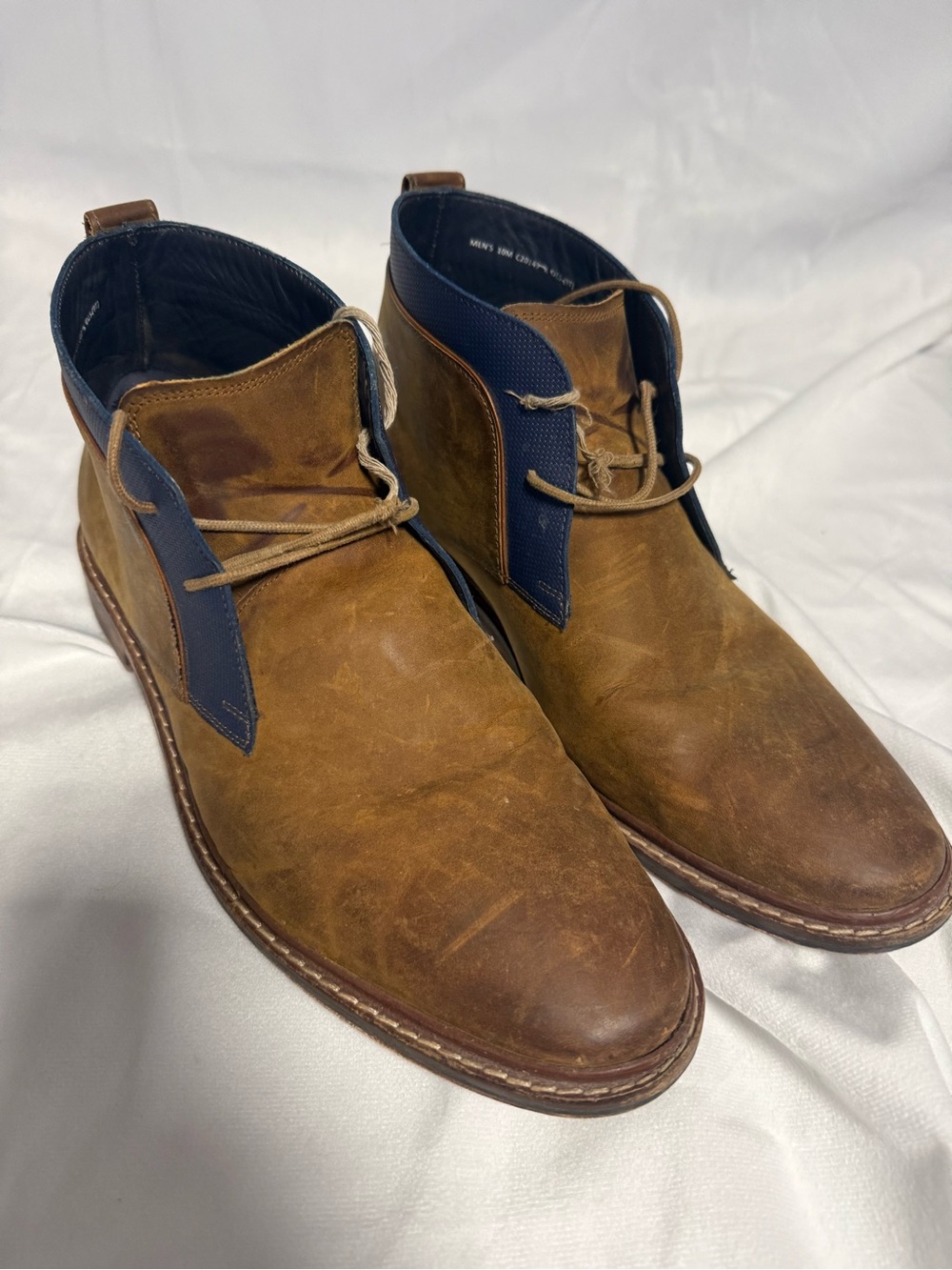 Cole Haan Brown Leather Chukka Boots with Navy Panels